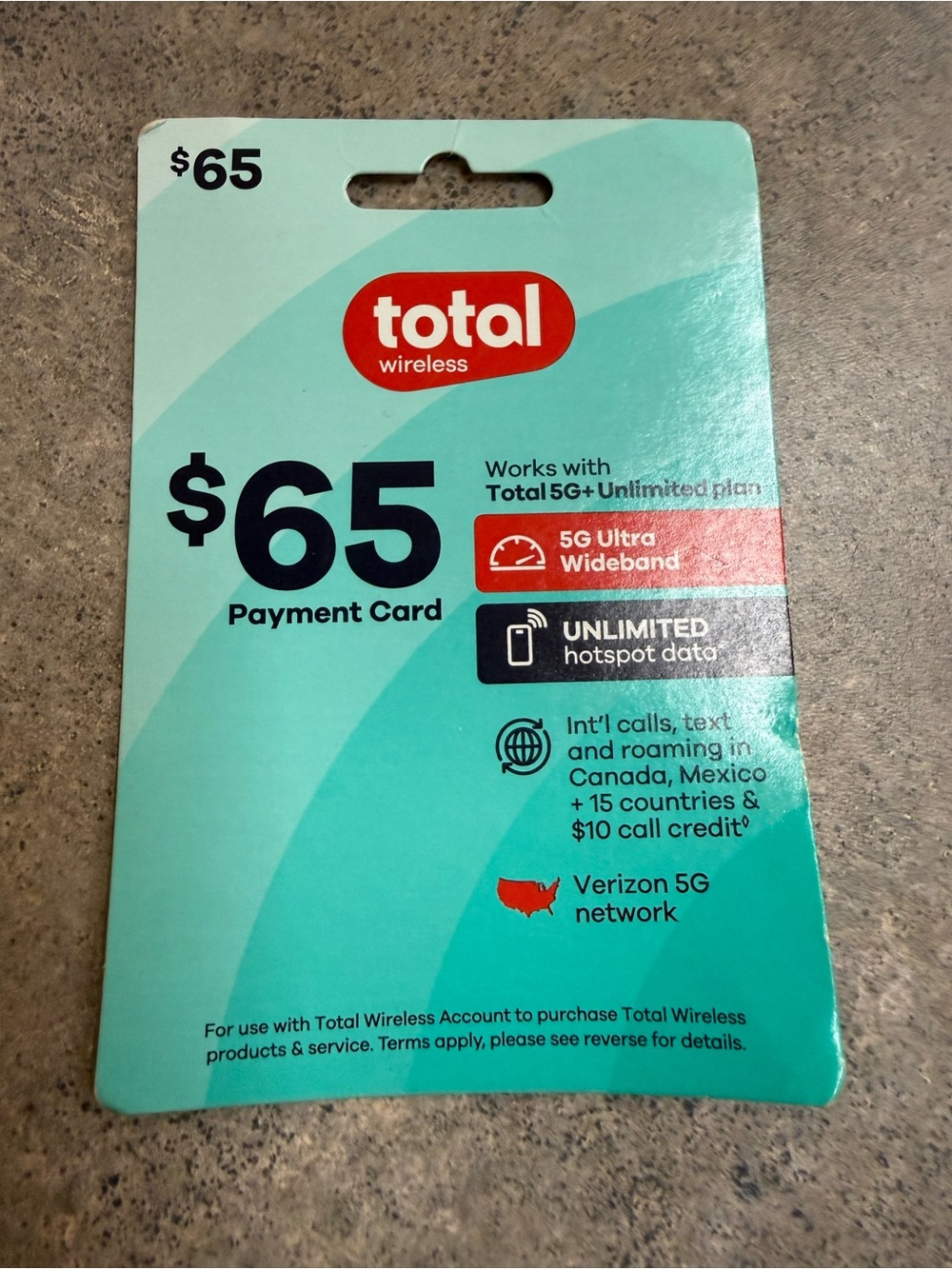 $65 total wireless Payment Card